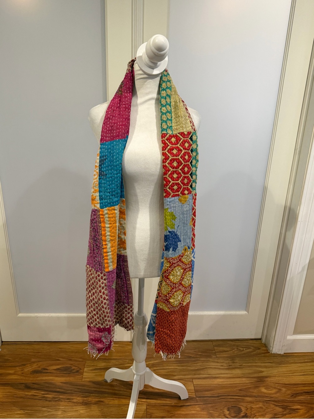 Bohemian Kantha Multicolor Patchwork Scarf